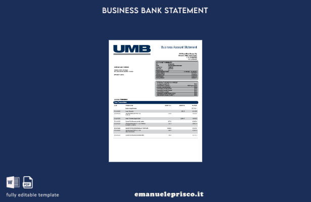 modello verificato di estratto conto aziendale UMB Bank in formato Word e PDF